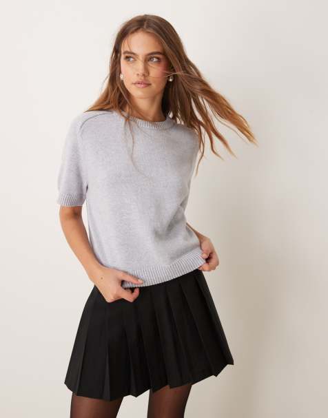 Abercrombie & Fitch – T-Shirt aus Strickmaterial in Hellgrau mit Rundhalsausschnitt - view 1