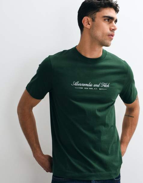 Abercrombie & Fitch - T-shirt avec logo manuscrit sur la poitrine - Vert foncé - view 1