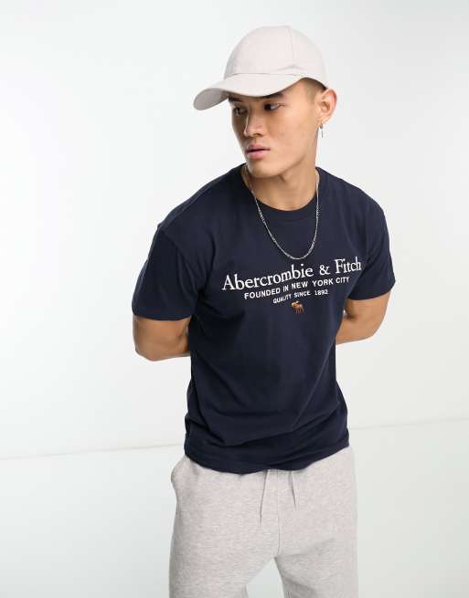 Abercrombie & Fitch - T-shirt avec logo rétro - Bleu marine