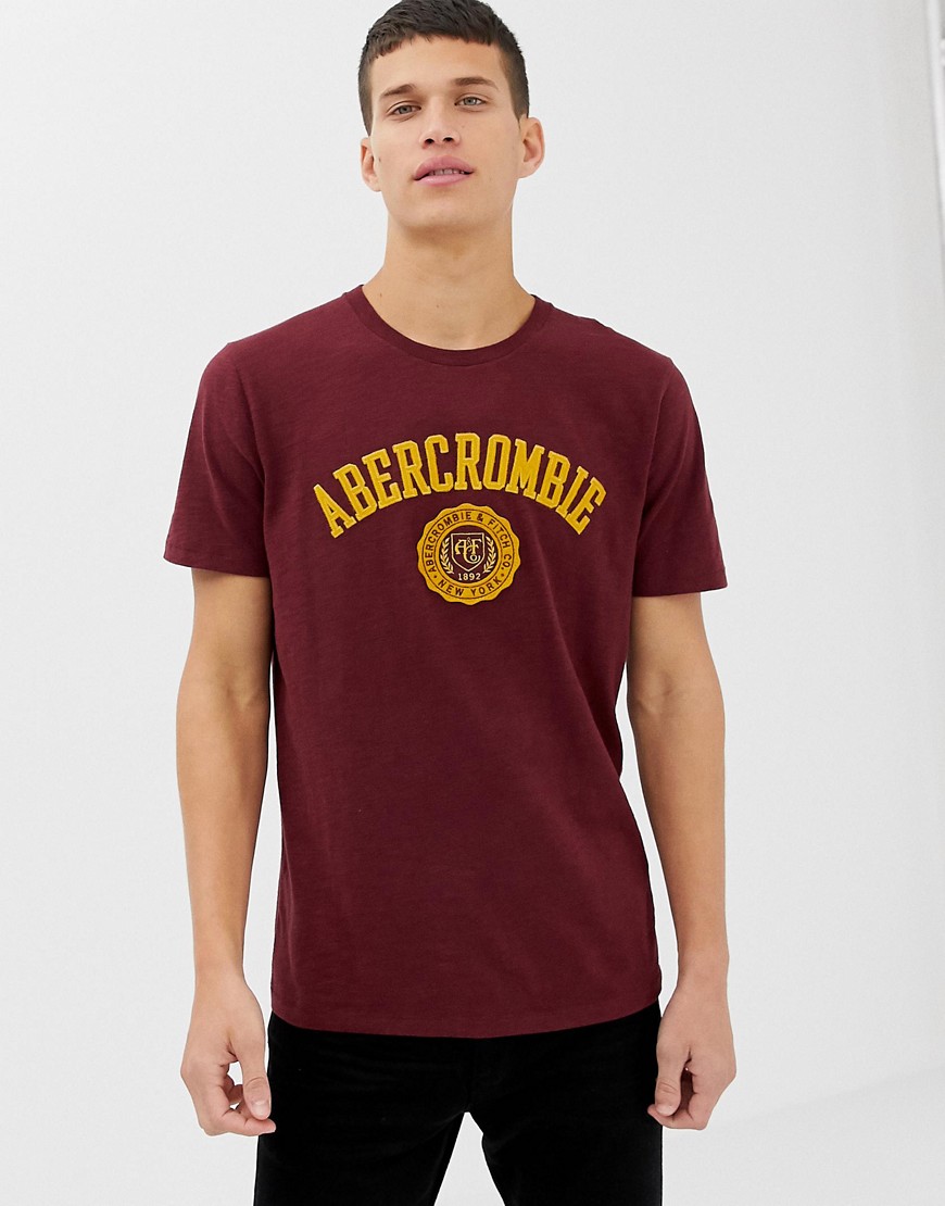 Abercrombie & Fitch - T-shirt bordeaux con logo applicato sul petto-Rosso
