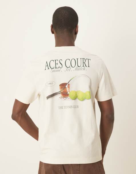 Abercrombie & Fitch - T-shirt classica beige con stampa a tema tennis - view 1