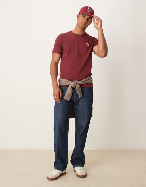 Abercrombie & Fitch - T-shirt color bordeaux con logo in rilievo