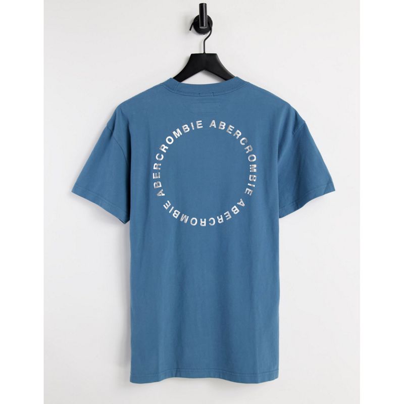 Abercrombie & Fitch - T-shirt con logo circolare e stampa sulla schiena colore azzurro