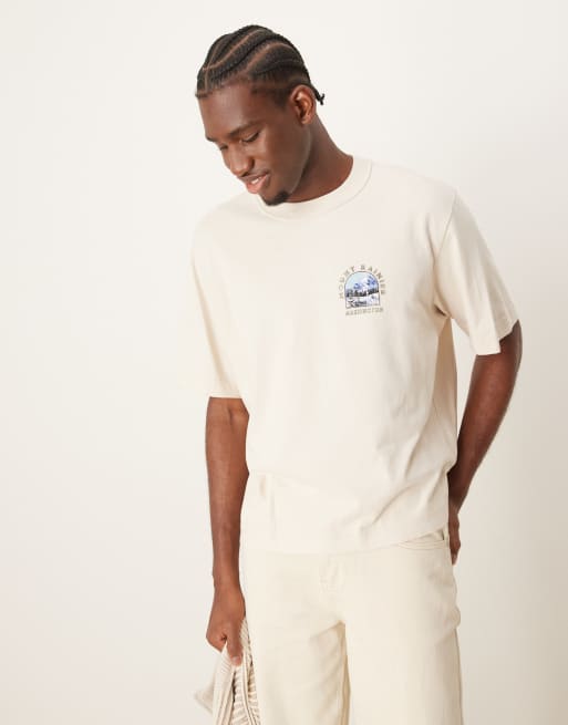 Abercrombie & Fitch - T-shirt corta color raggio di luna con stampa di parco nazionale Mount Rainer sul retro