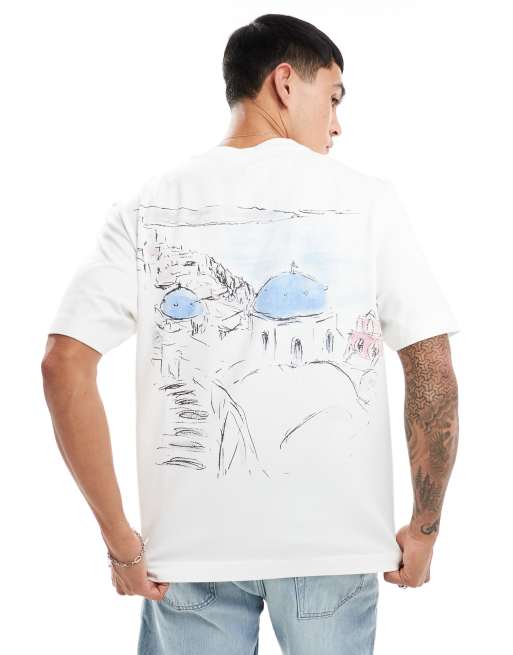 Abercrombie & Fitch - T-shirt coupe classique avec imprimé esquissé au dos - Blanc