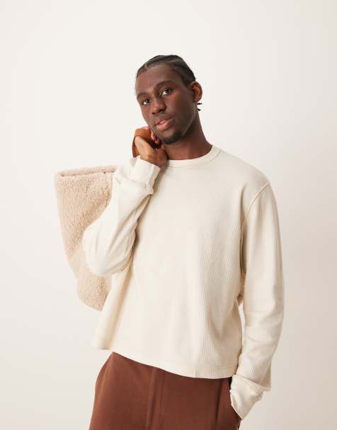 Abercrombie & Fitch - T-shirt crop top en tissu gaufré à manches longues - Beige - view 1