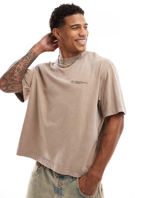 Abercrombie & Fitch - T-shirt crop top oversize avec logo intemporel - Fauve délavé vintage