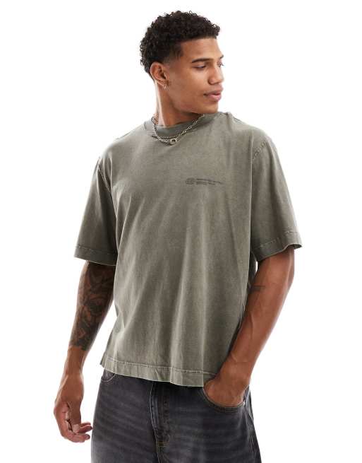 Abercrombie & Fitch - T-shirt crop top oversize avec logo intemporel - Vert moyen délavé vintage