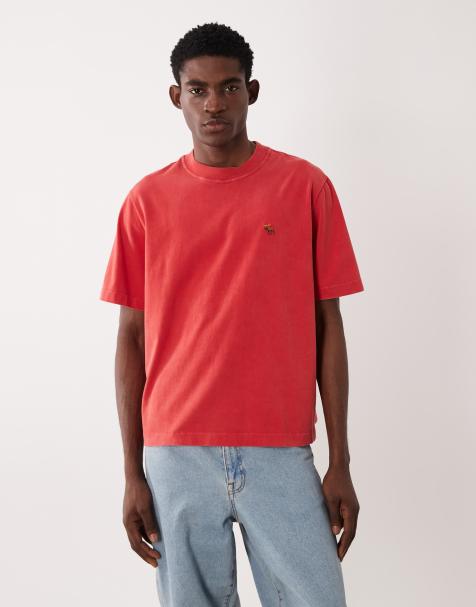 Abercrombie & Fitch - T-shirt épais de qualité supérieure à logo emblématique - Rouge délavé - view 1