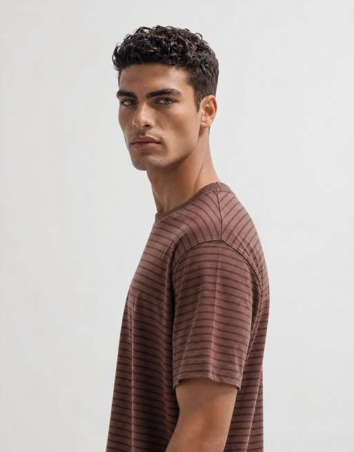 Abercrombie & Fitch t-shirt épais premium à rayures marron, 10 de 10