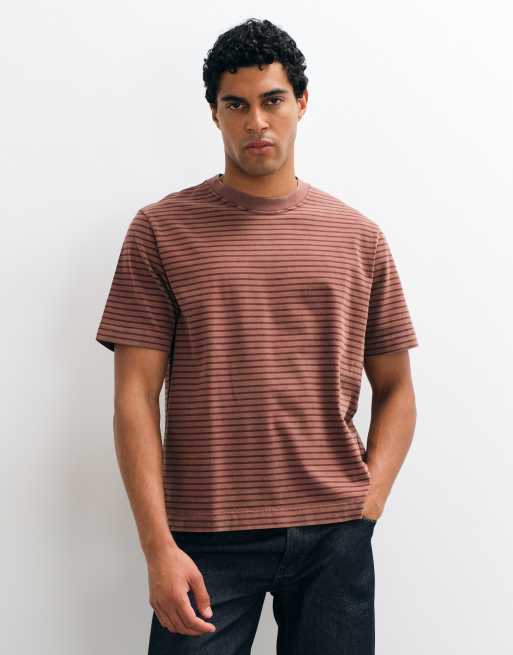 Abercrombie & Fitch t-shirt épais premium à rayures marron, 2 de 10