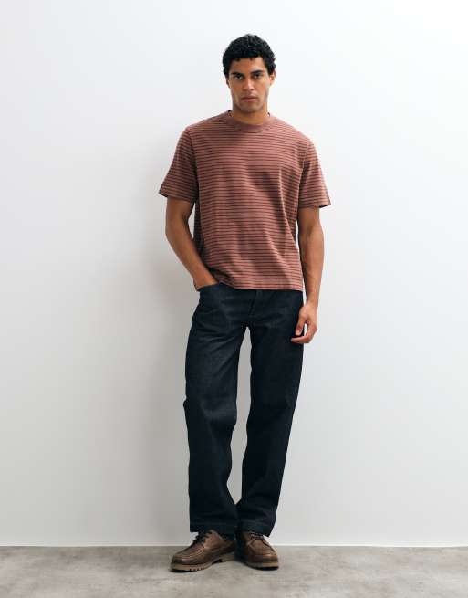 Abercrombie & Fitch t-shirt épais premium à rayures marron, 4 de 10
