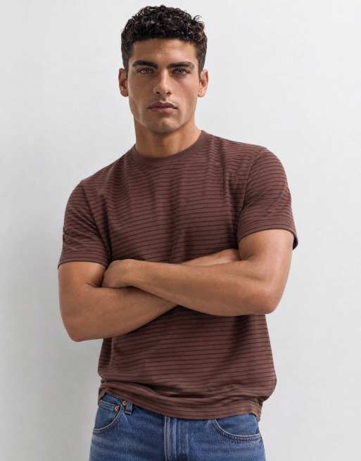 Abercrombie & Fitch t-shirt épais premium à rayures marron, 6 de 10