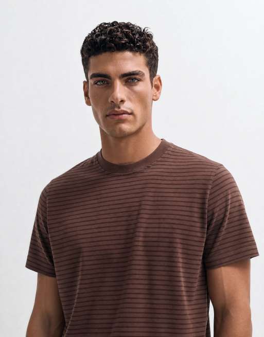 Abercrombie & Fitch t-shirt épais premium à rayures marron, 7 de 10