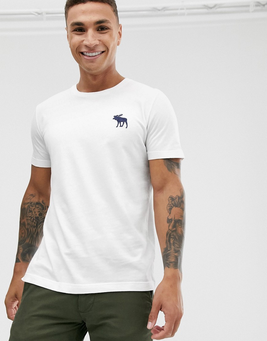 Abercrombie & Fitch - T-shirt girocollo bianca con logo-Bianco