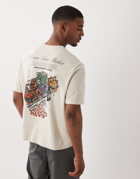 Abercrombie & Fitch – T-Shirt in Beige mit Lebensmittel-Rückenprint - view 1