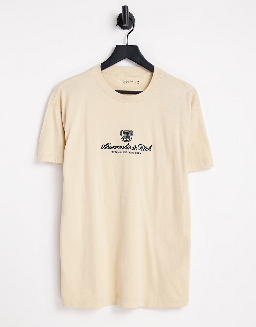 Abercrombie & Fitch t-shirt in beige with chest heritage logo-Neutral