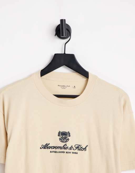 Abercrombie & Fitch t-shirt in beige with chest heritage logo