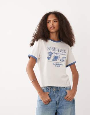 Abercrombie & Fitch - T-Shirt in Cremeweiß mit Küsten-Motivprint