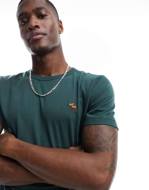 Abercrombie & Fitch – T-Shirt in Dunkelgrün mit 3D-Markenlogo
