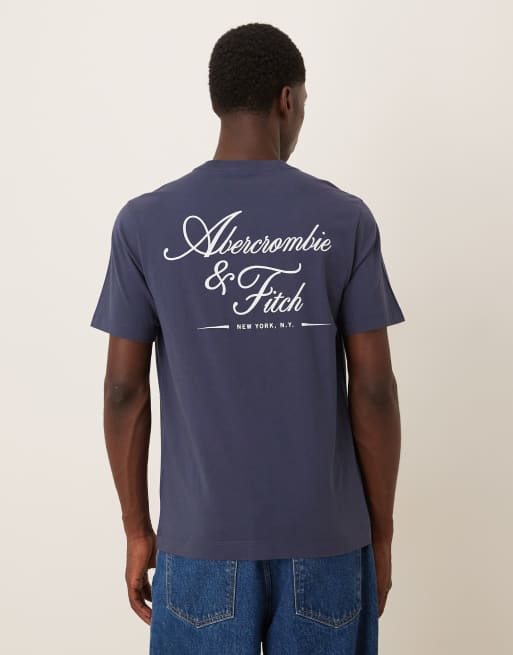 Abercrombie & Fitch – T-Shirt in Marineblau mit Logo am Rücken