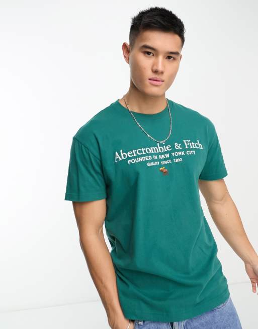 Abercrombie & Fitch – T-Shirt in Mittelgrün mit Heritage-Logo