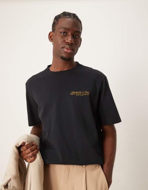 Abercrombie & Fitch – T-Shirt in Schwarz mit Logo-Stickerei und poliertem Finish