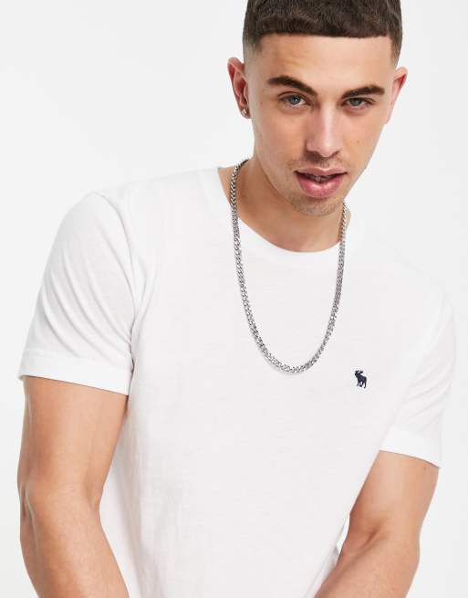 Abercrombie Fitch T Shirt In Weiss Mit Abgerundetem Saum Und Markentypischem Logo Asos