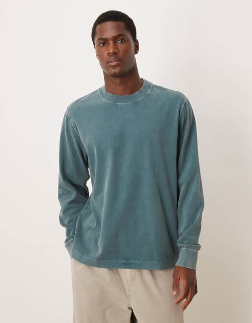 Abercrombie & Fitch - T-shirt manches longues en tissu épais de qualité supérieure - Bleu