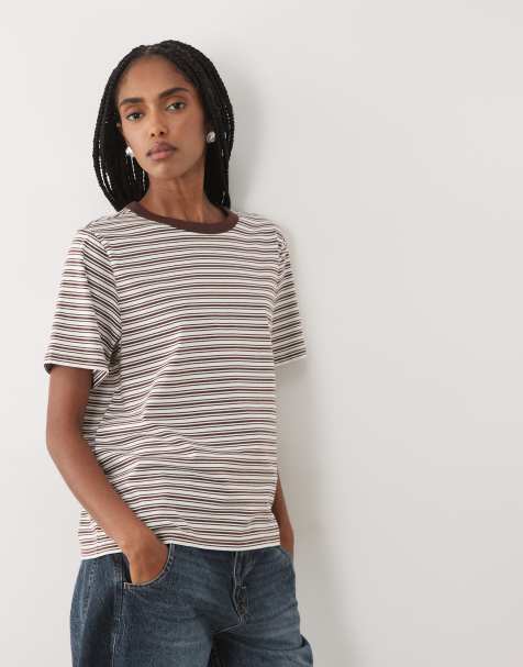 Abercrombie & Fitch t-shirt med korta ärmar i brun- och krämrandig vardagsmodell - view 1