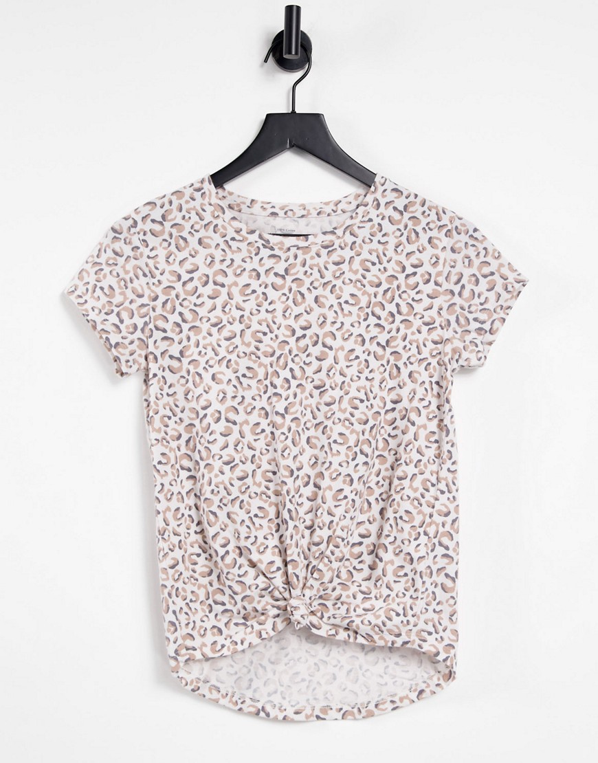 Abercrombie & Fitch - T-shirt met geknoopte voorkant in luipaardprint-Wit