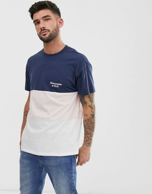 Abercrombie & Fitch - T-shirt met klein logo en kleurvlakken in marineblauw/roze/wit-Multi