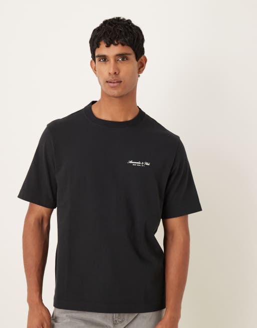 Abercrombie & Fitch - T-shirt met korte mouwen en logo op de borst in zwart