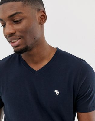 Abercrombie & Fitch - T-shirt met logo en V-hals in marineblauw