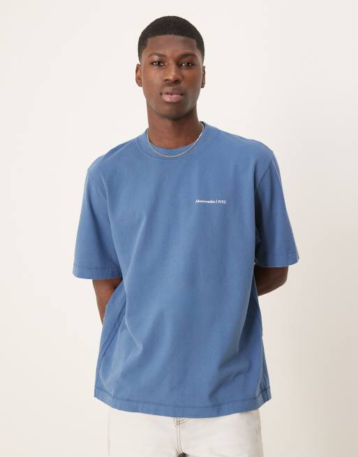 Abercrombie & Fitch - T-shirt met logo in marineblauw met wassing