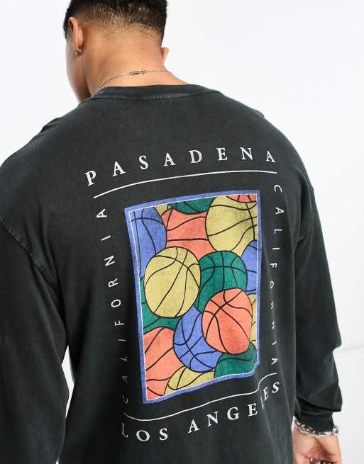 Abercrombie & Fitch - T-shirt met 'Los Angeles'- en basketbalprint op de achterkant en lange mouwen in zwart