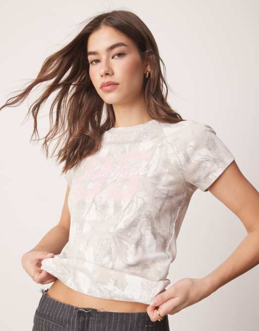 Abercrombie & Fitch - T-shirt met raglanmouwen en print op de borst in grijze camouflageprint