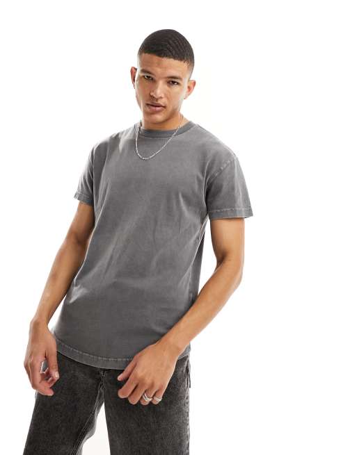 Abercrombie & Fitch - T-shirt met ronde zoom in grijs met acid wash
