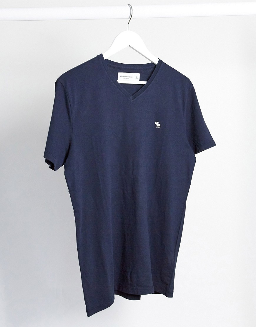 Abercrombie & Fitch - T-shirt met V-hals in logo in marineblauw
