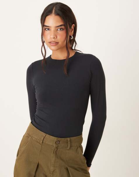 Abercrombie & Fitch - T-shirt mini a maniche lunghe nera - view 1