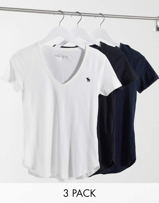 Abercrombie & Fitch – T-Shirt mit V-Ausschnitt im 3er-Pack