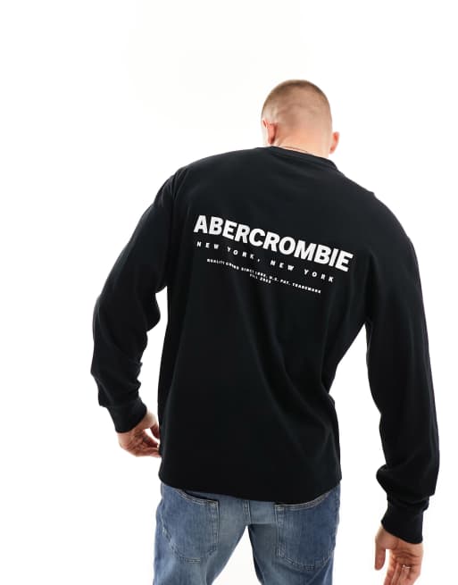 Abercrombie & Fitch - T-shirt oversize a maniche lunghe nera con logo sul petto e sul retro
