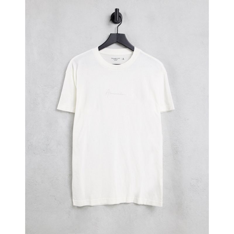 Uomo Novità Abercrombie & Fitch - T-shirt oversize bianca con scritta e logo sul petto al centro