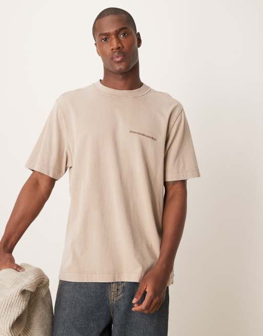 Abercrombie & Fitch - T-shirt oversize grigia lavaggio acido con stampa sul retro e logo vintage