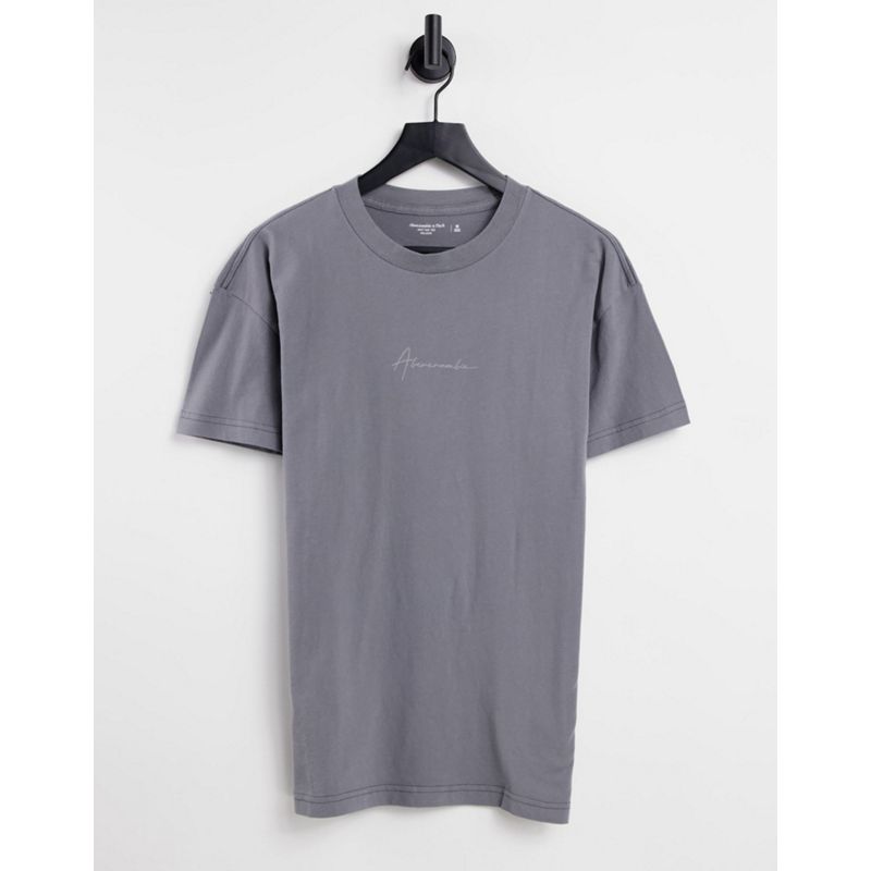 Uomo Novità Abercrombie & Fitch - T-shirt oversize grigio scuro con logo al centro del petto