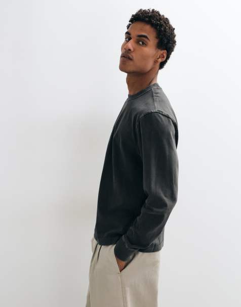 Abercrombie & Fitch t-shirt oversize pesante a maniche lunghe nero slavato - view 1