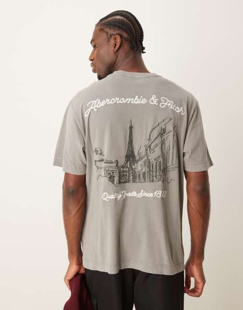 Abercrombie & Fitch - T-shirt oversize style vintage avec logo ville au dos - Gris moyen délavé - view 1