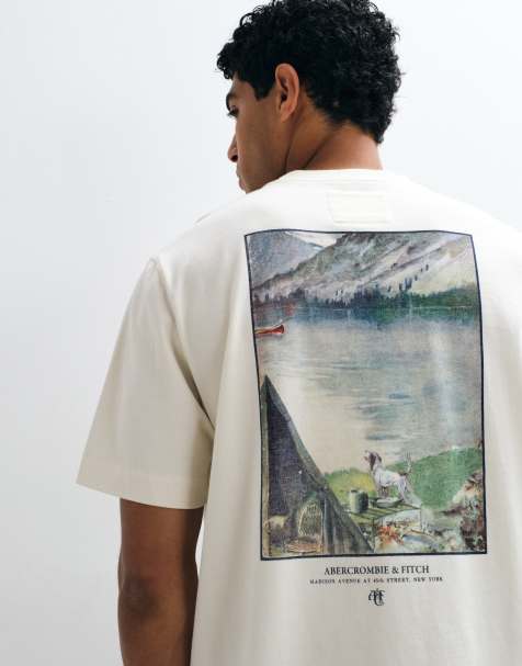 Abercrombie & Fitch - T-shirt pesante color crema con grafica floreale sul retro - view 1