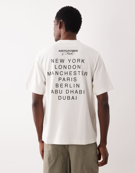 Abercrombie & Fitch - T-shirt premium pesante bianca con lista di città - view 1