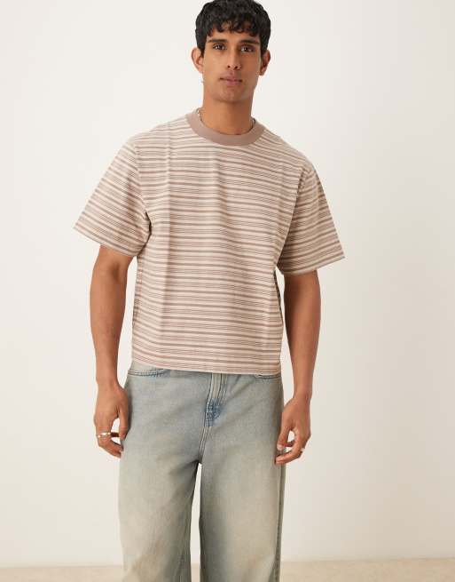 Abercrombie & Fitch - T-shirt premium taglio corto in tessuto pesante marrone a righe